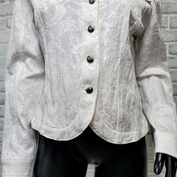 Vintage 90s Christine Alexander S White Filigree‎ Denim Studded Western Jacket - Picture 4 of 10